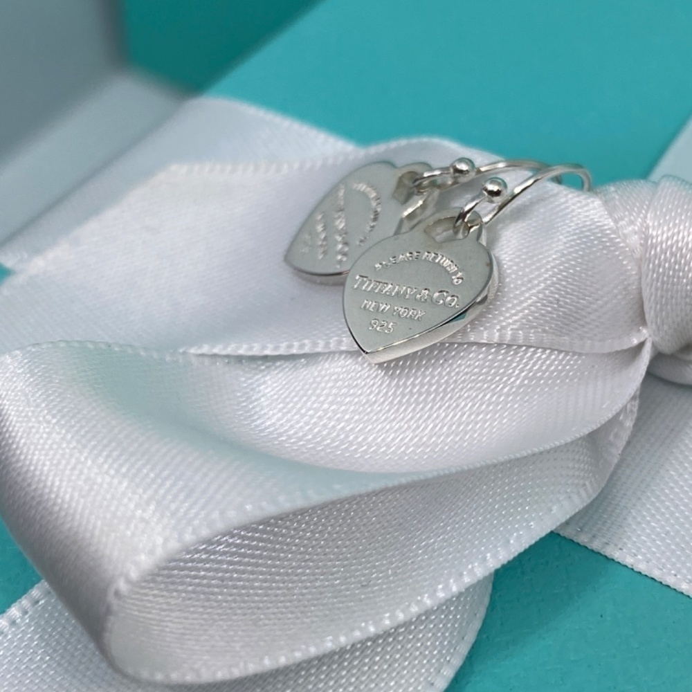 New Return to Tiffany & Co Mini Heart tag French Hook Earrings 925 Silver - Picture 6 of 8